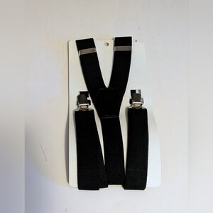 Suspenders Woman's Black Adjustable Elastic Suspenders with Silver Metal Clips